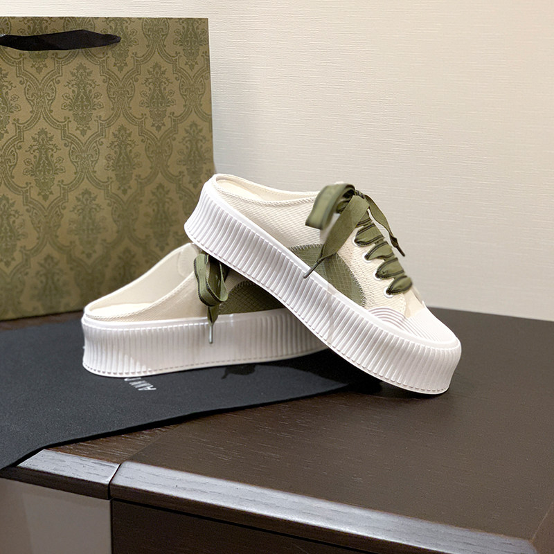 Genuine leather Baotou Half slippers Female Sails Shoes Cloth Shoes Summer Exterior Wearing Pine Cakes Thick Bottom Shoes Sloth Crowds Shoes Casual Little White Shoes