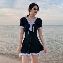 2020 new swimwear womens conservative student Hood Flesh-skinny one-piece dress Dew Dorsal Fairy Van Spa Swimsuit