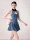 High-End Designer Denim Dress for Women 2026 Summer Sleeveless Waist-Cinching Bow Blue Elegant Outfit Dress