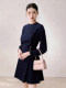 Commuting Outfit Round Neck Waist-Cinching Dress for Women 2026 Summer Blue Long-Sleeved Workplace Elegant A-Line Dress