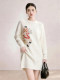 Cute Casual Style Jacquard Knit Dress for Women 2026 Summer White Round Neck Long Sleeve Petite Dress