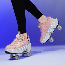 New charging and lighted retractable four-wheeled Heelys shoes with one-button control for walking and sliding skates and roller skates