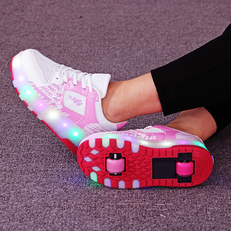 Men's and women's children's adult heely shoelaces LED lights double-wheel buttons with pulley sneakers burst shoes