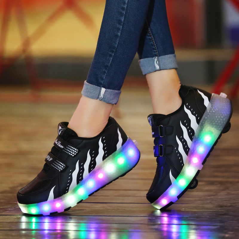 Double Wheels Flash Walking Shoes for male and female children with switch Explosive Walking Shoes Adult Pulley Shoes Sport Children Shoes With Wheels