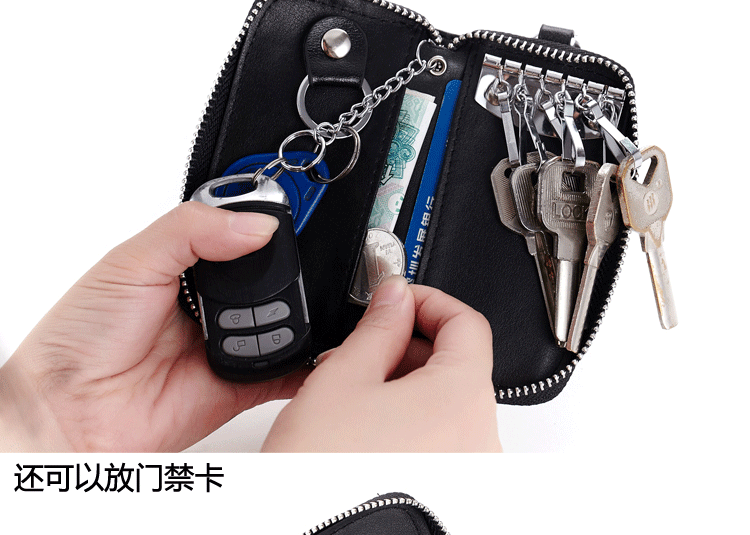 Chìa khóa túi xách nam bằng da đơn giản có khóa kéo công suất lớn đa chức năng khóa xe gói nữ nhà cá tính nhỏ thực tế túi đựng chìa khóa