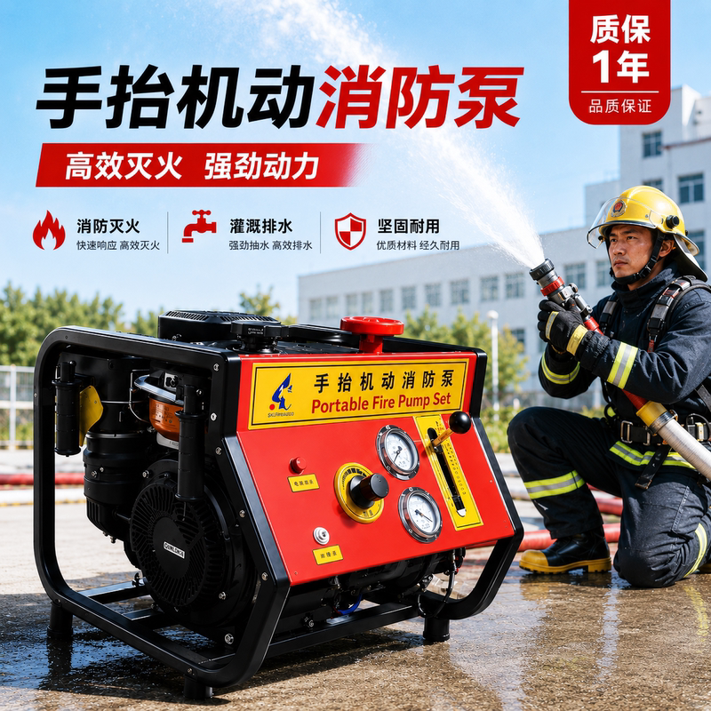 Hand-Carryable Mobile Fire-Fighting Pump, Oil and Water Pump, High-Lift Diesel and Gasoline Hand-Electric Start Pontoon Pump, Large Flow Self-Priming