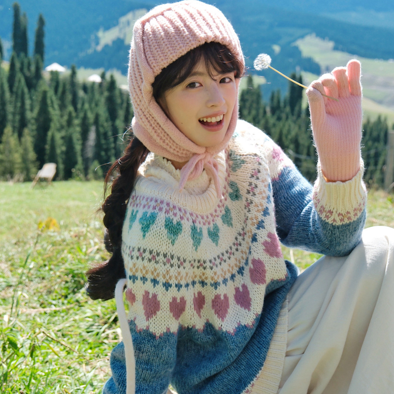 【Heart-Pounding】Wild Pea Feir Island Love Jacquard Travel Photography Snow Scene Wool Vintage Pullover Sweater