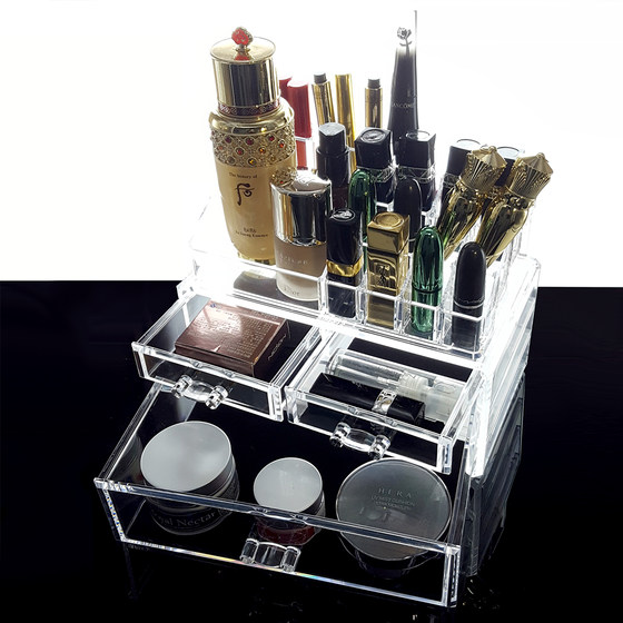 Desktop drawer acrylic transparent cosmetic storage box large dressing table plastic skin care organizer rack