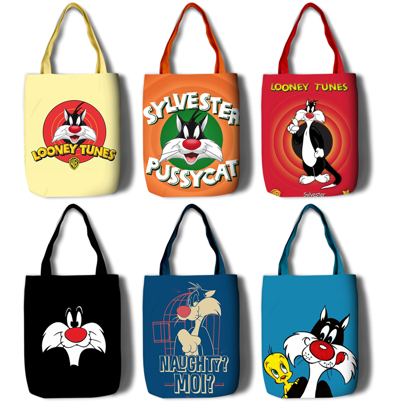 Silly Cat Cui Di Looney Tunes Sylvester cat Canvas Bag Portable Shoulder Shopping Bag