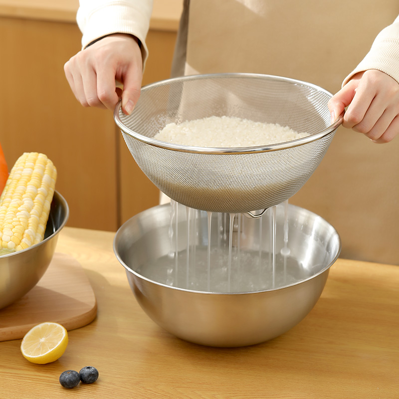 304 stainless steel draining basket home kitchen washing rice sieve washing rice basin washing fruit artifact basin double-layer washing basket