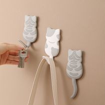 Creative cat hook cartoon cute punch-free wall refrigerator decorated magnetic key hanging hook