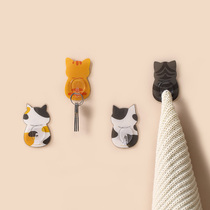 Cat hooked home creatively pasted hook kitchen bathroom door behind wall hanging without pin-free punch hook