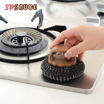 Japanese kitchen pot brush with handle steel ball cleaning brush Household stainless steel wire brush to remove stains cleaning ball