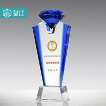 Trophy Custom Blue Crystal Diamond Trophy Personality One Pole Into Hole Semi-permanent Match World Grain Embroidered Trophy