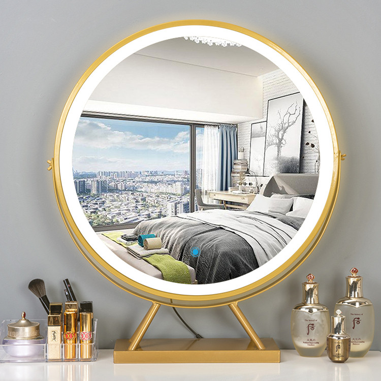 Smart Net red LED lamp vanity mirror with lamp desktop Nordic round makeup mirror Princess large