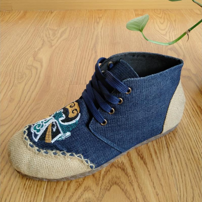 Phong cách quốc gia cao giúp giày nam gân đáy thêu mặt giày retro tie linen giày vải khâu đôi giày - Giay cao giầy thể thao nam