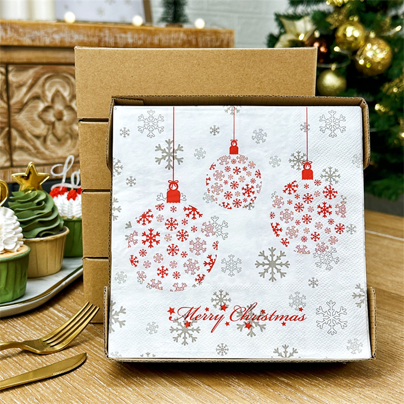 Three-Layer Thickened Printed Napkins with Christmas Snowflake Pattern Colorful Paper Napkins for Home Christmas Party Decoration Placemats