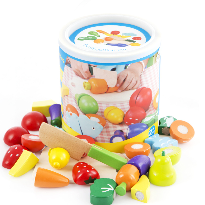 Children Wooden Fruits Vegetables Cut to see Early Costume House Wine Magic Stick Barrel Baby Prettiy Toys