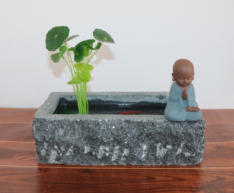 Old stone grooved bronze fish tank copper grass pot hydroponic pelvic desk fitted with meat-gray pot