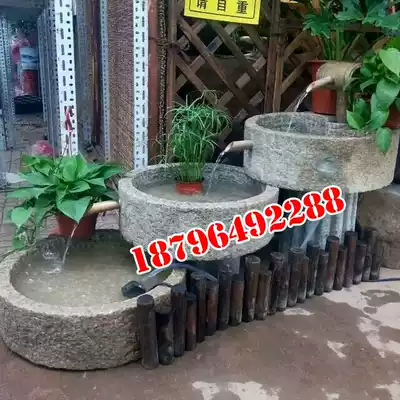 Stone cylinder Stone basin Flower pot Courtyard decoration Old stone trough running water fish tank hand basin Old stone grinding plate tea plate