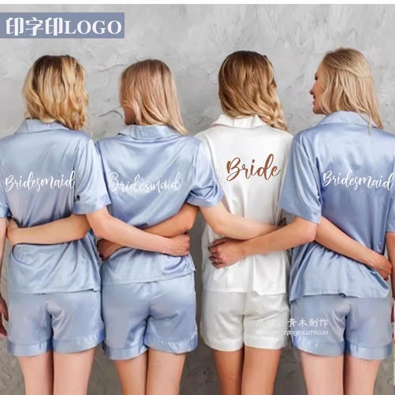 Amazon Europe and America 100kg Plus Size Women's Short-Sleeve Shorts Ice Silk Loungewear Set Wedding Party Pajamas