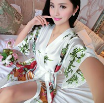 Day style kimono sleepwear female spring and summer sexy emulation silk bathrobe Japanese geisha and sweatshirt sleeping robe