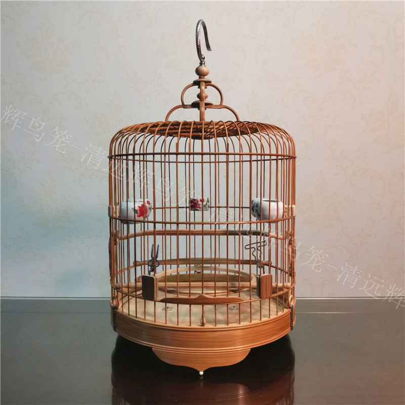 Qingyuan Hui embroidered eye golden blue small black and white bird cage Cantonese wave cage 48-52 branches Hook with green bamboo