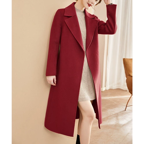 Двусторонное бархатное кашемировое длинное зимнее однотонное шерстяное пальто, длина макси, 2022, яркий броский стиль, по фигуре