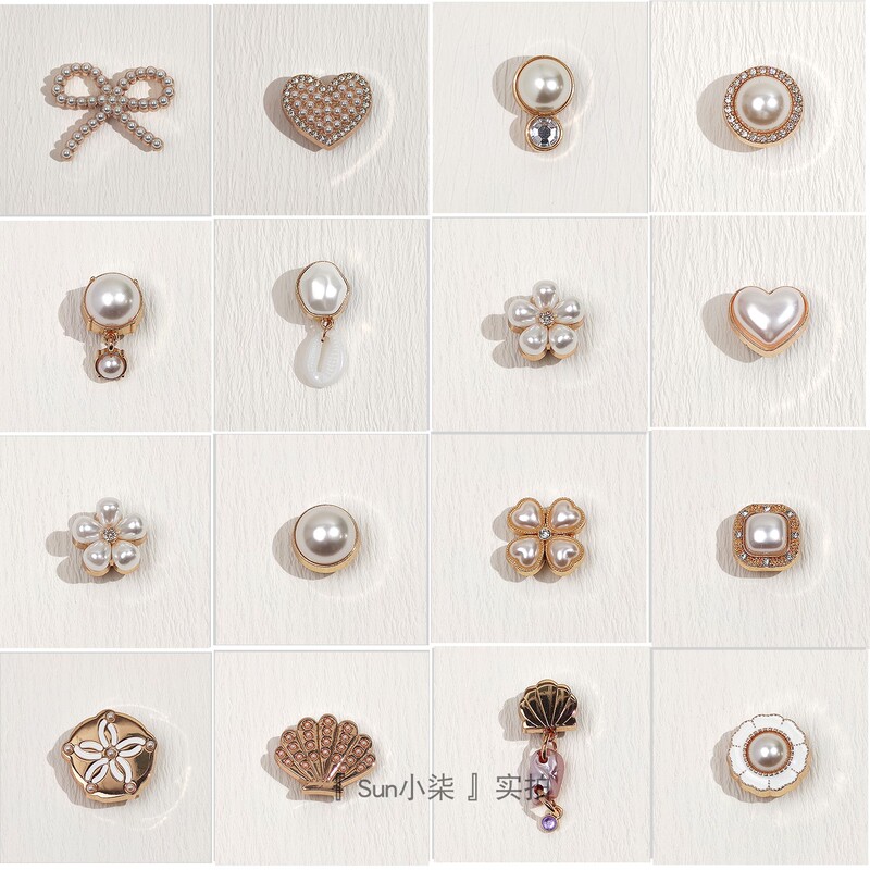 Crocs-Style Clogs with Elegant Pearl Metal Shoe Charms, Compatible with Crocs