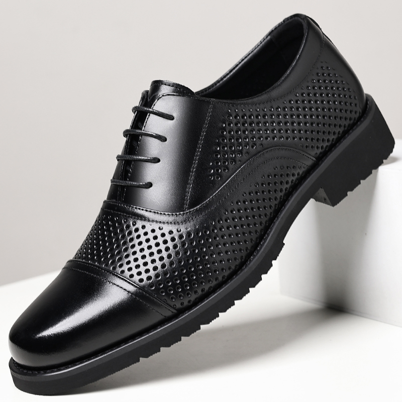 Genuine Leather Men's Shoes 2026 Summer Hollow Breathable Three-Joint Formal Leather Shoes Men's Top Layer Cowhide Business Perforated Sandals