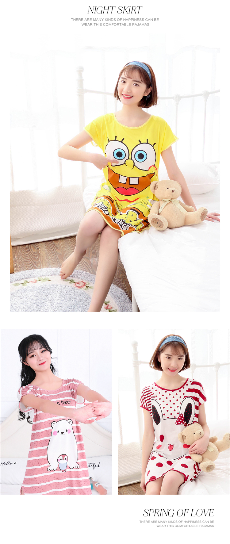 Đồ ngủ nữ mùa hè ngắn tay gợi cảm hoạt hình váy ngủ nữ ngắn tay dễ thương phụ nữ mang thai tăng bộ đồ ngủ mỏng phần dịch vụ tại nhà váy nữ đẹp