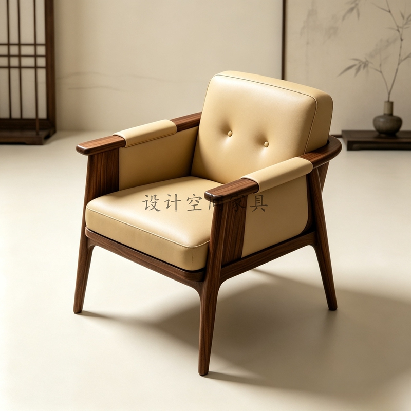 New Chinese-Style Black Walnut Solid Wood Single Sofa Chair for Living Room and Bedroom, Leather Art Backrest Chair, Leisure Chair, Tea Table Master Chair New Chinese-Style Black Walnut Solid Wood Single Sofa Chair for Living Room and Bedroom, Leather Art Backrest Chair, Leisure Chair, Tea Table Master Chair