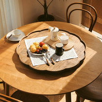 Nordic Japanese round solid wood dining table with turntable 4 people small apartment multifunctional Cherry walnut rotating dining table