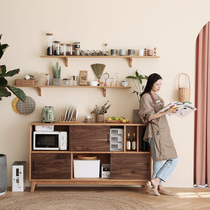 Nordic solid wood sideboard home multifunctional modern simple black walnut cupboard microwave oven kitchen Japanese cabinet