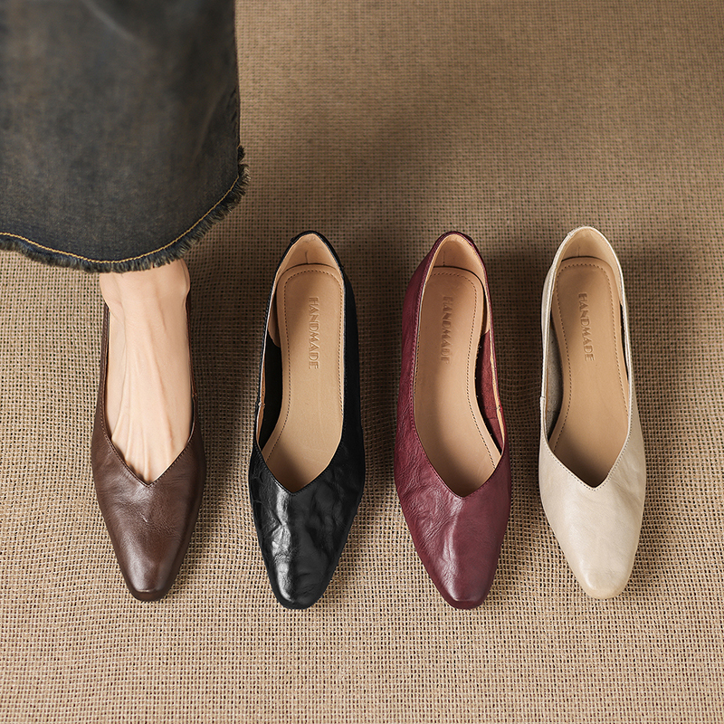 Size 34-40 | 2cm Low Heel | Black/Red/Brown | Chen Moyu Small Square Toe Wedge Heel Shallow Slip-On Simple Shoes