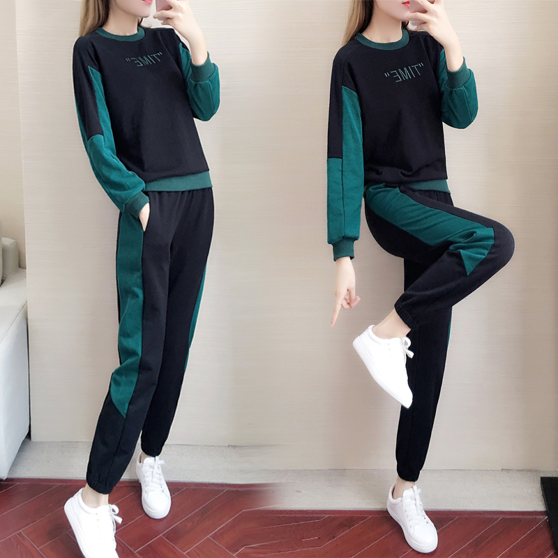 European Station Spring Autumn Leisure Sports Suit Women Fried Street Fashion Age Slim Pure Cotton Casual Blouse Pants Two Pieces of Eurostock