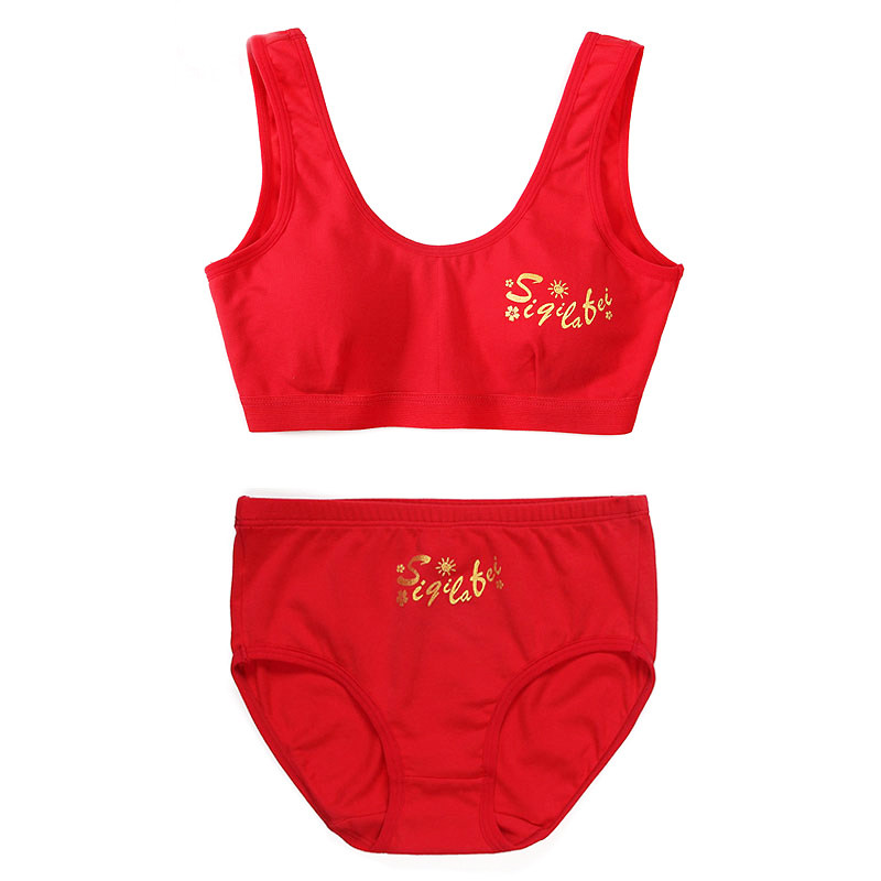 Girl's Life Pants Pure Cotton Big Red Girl Lingerie Suit Hair Birth CUHK Child Bra 12-15 years old