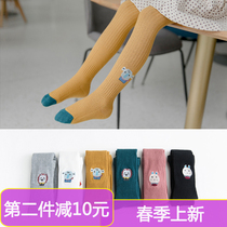 Korea tide 2021 girls spring and autumn pantyhose cotton cartoon embroidery Childrens leggings baby long tube bottling socks