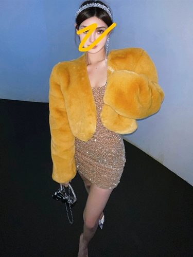 Оранжевая экологически чистая шуба ChiclyNana, элегантная и элегантная шуба для молодой леди из искусственной норки, рекса и кролика