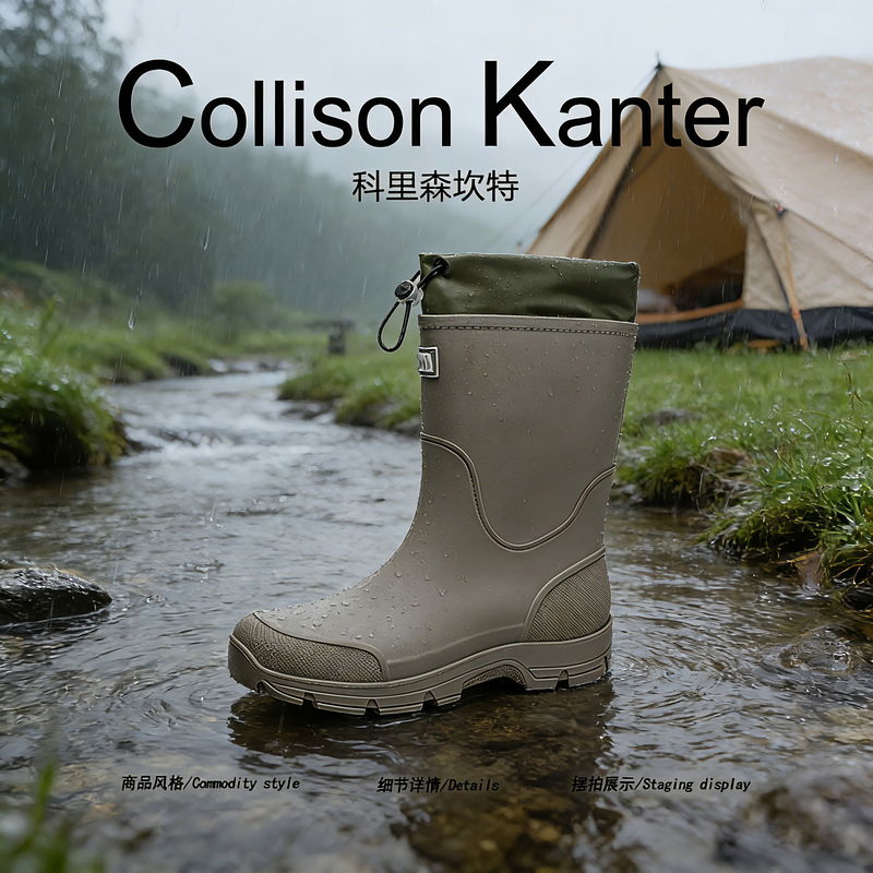 [Outdoor Players] Collisonkanter2026 Spring Rain Boots for Men and Women, Mid-Calf Waterproof Hiking and Camping Shoes