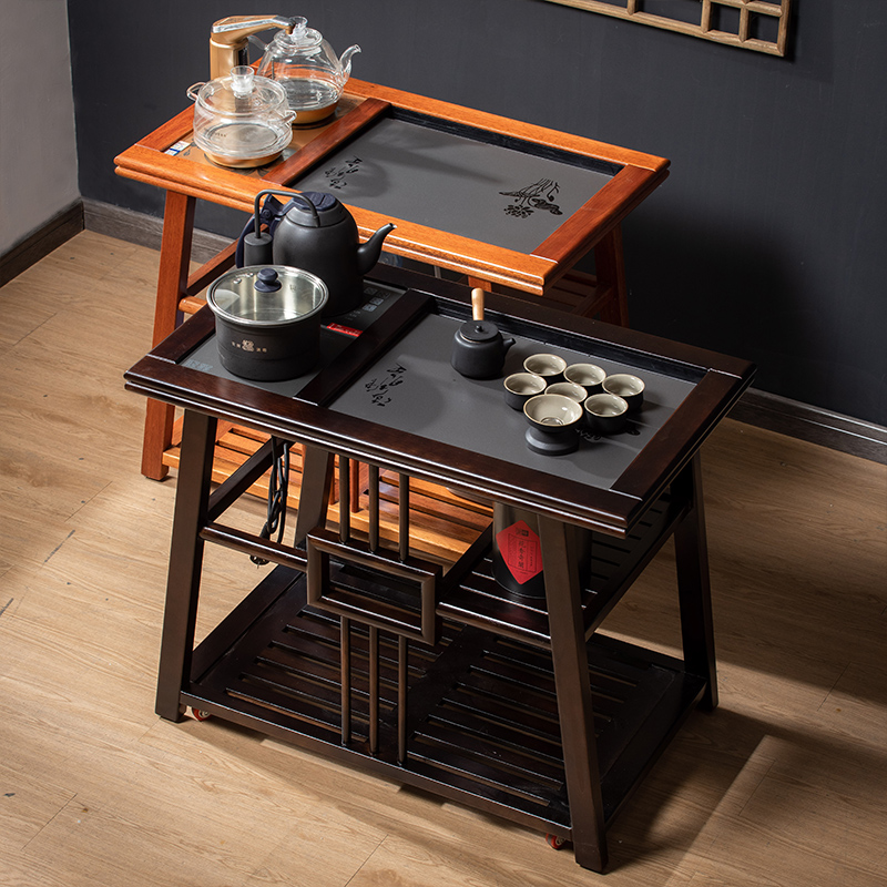 Solid wood tea car tea table home Chinese tea table rosewood mobile tea table one set Wujinshi art