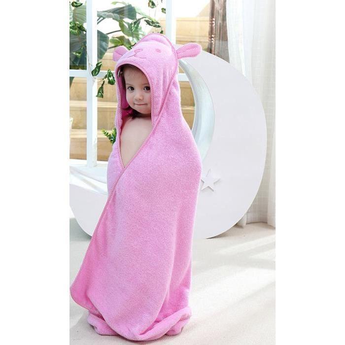 Drap serviette Sortie de bain avec capuche ours pour bébé ROSE ... Drap serviette Sortie de bain avec capuche ours pour bébé ROSE ...
