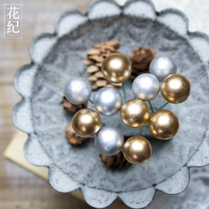 Flower Ji eternal life flower DIY flower glass cover accessories Pearl flower insert gold silver foam beads