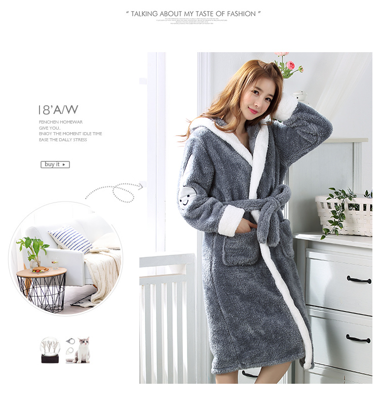 Mùa thu và mùa đông dày flannel vài chiếc áo ngủ nam dài kích thước lớn áo choàng tắm san hô lông cừu nữ dễ thương phim hoạt hình đồ ngủ trẻ em