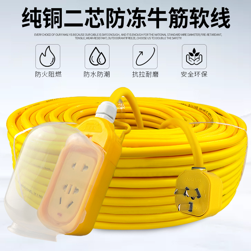 Pure Brass Cord Wire Home Cable 2 Core Outdoor Anti-freeze power sheath Line 2 5 4 squared plug with wire