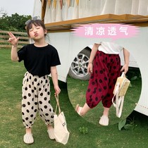 Childrens cotton silk trousers summer home trousers trousers pure cotton casual childrens trousers loose middle and big childrens air-conditioned boys summer baby