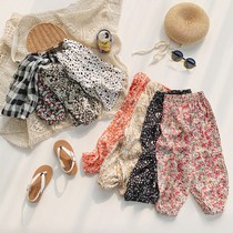 Childrens cotton silk pants summer thin anti-mosquito childrens pants casual pajama pants trousers ice silk boys and girls summer childrens thin section