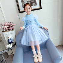 Girl Love Princess Esha Princess Dress Spring Dress 2021 New Children Ice And Snow Chic Rim Dress Little Girl Fluffy Yarn Dresses
