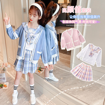 Girl Jk Uniform Dress Genuine Spring Autumn Clothing Elementary School Kids 12 Year Old Girl With Dress Suit Cardiovert Sweater Three Sets