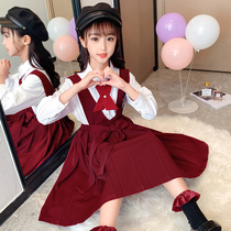 Girls spring autumn suit one-piece dress 2021 new net red girl college wind braces skirt student two sets of skirts